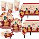 Childom Thanksgiving Party Supplies,102 Pcs Give Thanks Themed Party Set,Thanksgiving Decoration Dinnerware Set,Disposable Tablecloths Plates Cups Napkins Tableware For Fall Home Dinner Picnic Parties