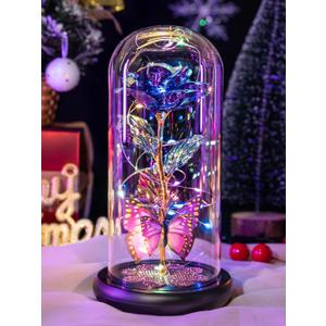 Mothers Day Mom Gifts for Mom Women Birthday Gift Galaxy Glass Rose in Glass Dome Forever Eternal Crystal Flowers with Butterfly Mother's Day Flower Gifts for Women Wife Grandma Daughter Sister Purple