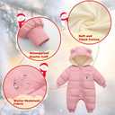 BYFRI Baby Boys Girls Snowsuit Newborn Cozy Winter Coat Infant Bear Hooded Jumpsuit Toddler Snow Outfit for 0-24 Months (Pink)