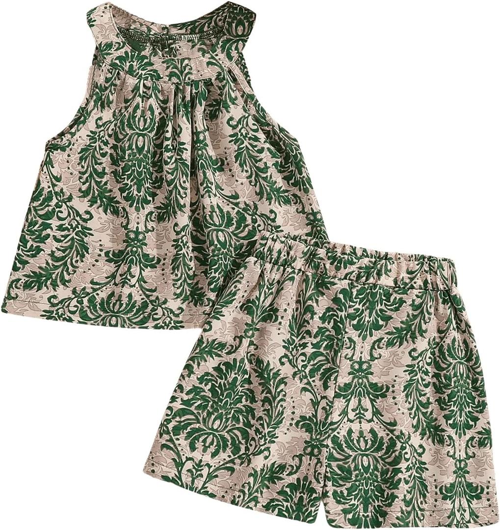 MakeMeChic Girl's 2 Piece Outfit Paisley Print Halter Sleeveless Tank and Shorts Matching Set (16Y, Multicolor)