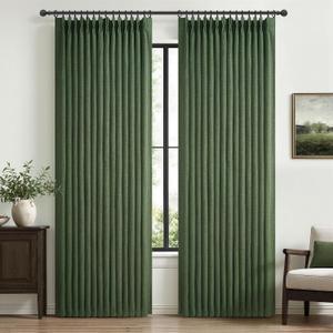 Blackout Dark Green Viral Curtains 90 Inches Long for Bedroom 2 Panels Set, Memory Trained Pinch Pleated Double Layer Thick Linen Thermal Noise Reducing Country Privacy Drapes 40" W x 90" L Loden