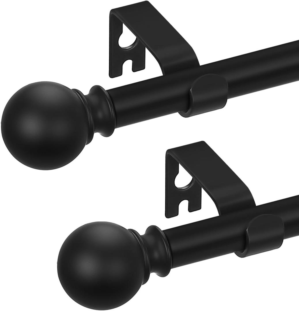 2 Pack Black Curtain Rods 28 to 48 Inches(2.3-4 Feet),5/8 inch Splicing Drapery Rods,Small Curtain Rods Set,Size: 18''-45'',Matte Black