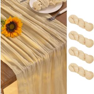 Champagne Gold Cheesecloth Table Runner 4 Pack Summer Sheer Cheese Cloth Table Runners Boho Gauze 120 Inches Summer Table Decorations for Champagne Bridal Shower Wedding Baby Shower Parties