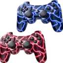 Wireless Controller for PS-3 Motion Sense Double Vibration Upgraded Gaming Remote for Play 3 with Charging Cord (BlueFlash and RedFlash)
