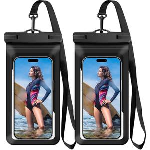 Waterproof Phone Case, with Inside Card Bag, Waterproof Phone Pouch for iPhone, Cell Phone Dry Bag for Cruise Travel Vacation Accessories Large Phone Holder, 2 Pack-Black