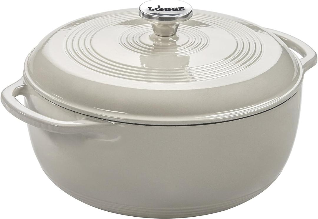 Lodge 6 Quart Enameled Cast Iron Dutch Oven with Lid  Dual Handles, Oven Safe up to 500F, Stovetop Compatible  Marinate, Cook, Bake, Refrigerate & Serve  Oyster White
