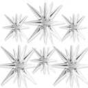 PartyWoo Metallic Silver Star Foil Balloons 6pcs Different Sizes Pack of 27 22 Inch Explosion Spike Mylar Balloons for Graduation Anniversary Bachelorette Engagement Birthday Party Decorations
