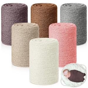 Tudomro 6 Pcs 15.8 x 59'' Newborn Baby Stretch Wraps Set 6 Colors Baby Photography Props Unisex Newborn Long Ripple Wrap Photo Blanket for Girl Boy Christmas DIY Photography (Fresh Color)