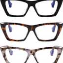 DOOViC 3 Pack Fashion Reading Glasses for Women Trendy Cat Eye Blue Light Blocking Computer Readers (3 Colors-s1)