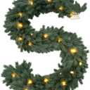 6.56 Ft Christmas Norfolk Pine Garland with 8 Lighting Mode Lights, Outdoor Indoor Artificial Christmas Greenery Garland for Table Fireplace Staircase Front Door Porch Wall Home Decoration