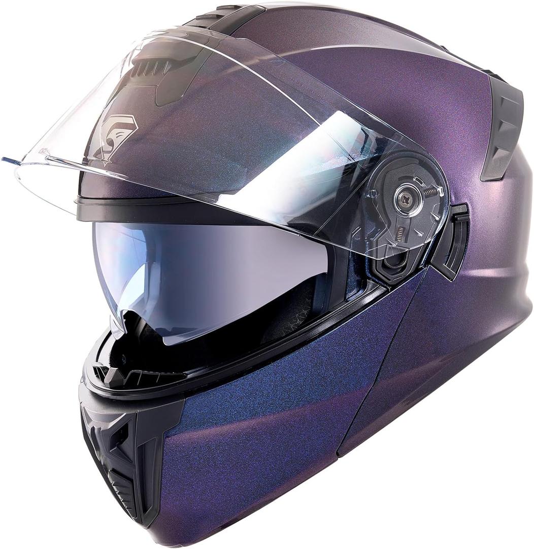 KYPARA Motorcycle Dual Visor Flip up Modular Full Face Helmet with DOT Certification of Impressionism (BlueChameleon, L)