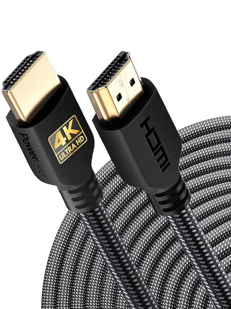 PowerBear 4K HDMI Cable 25 ft | Long Hdmi Cable, Braided Nylon & Gold Connectors, 4K @ 60Hz, Ultra HD, 2K, 1080P, ARC & CL3 Rated | for Laptop, Monitor, PS5, PS4, Xbox One, Fire TV, & More