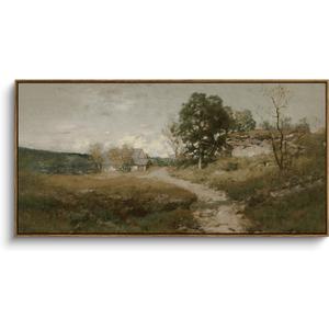 InSimSea Extra Large Framed Vintage Wall Art, Living Room Country Farmhouse Decor, Retro Road Landscape Paintings, Canvas Prints, Rustic Scenery Long Pictures for Bedroom Above of Bed,24x48inch, Road