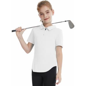 CharmWM Girls Golf Shirts Short Sleeve Polo Tops V-Neck 1/4-Zip with Collar Shirts Tennis Outfits 3-14 Years