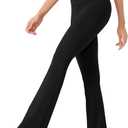 ODODOS Women's Cross Waist Flare Yoga Pants with Hidden Pocket, Sports Bootleg Athletic Bootcut Workout Pants -Inseam 31", Black, X-Small