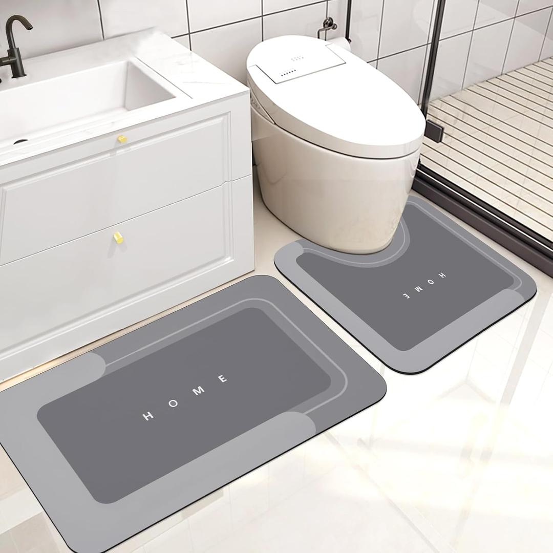 Housego Absorbent Bath Mat, Quick Dry Bath Rug, Non-Slip, 2PCS, Dark Gray, 2 Pieces