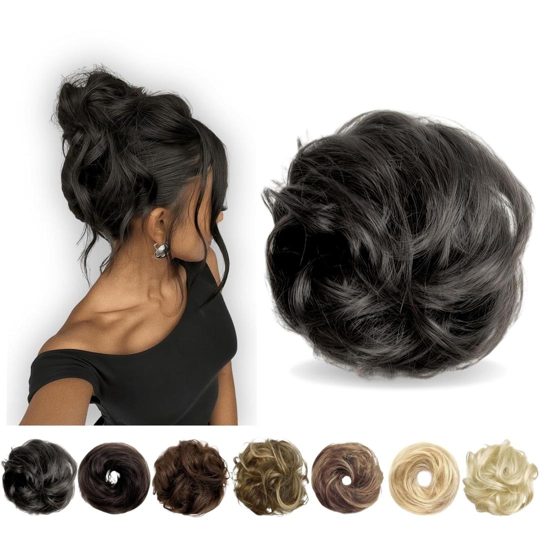 Messy Bun Hair Piece Human Hair, Hair Buns Hair Piece, Updo Hairpieces for Women Natural Black (5.5 Inch)