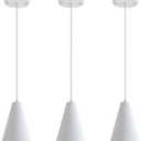 Dijiahua White Pendant Lights Kitchen Island,Dining Room Light Fixtures Over Table 3 Pack with Cone Metal Shade, Modern Farmhouse Mini Chandeliers,Adjustable Cord Hanging Lighting for Bar,Sink