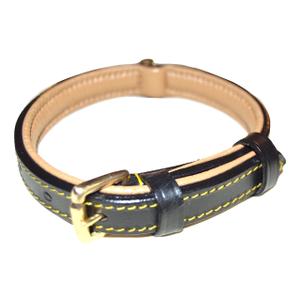 Luxury Real Leather Padded Dog Collar, Tan and Teal, Size Small, 16" Long x 5/8" Wide, Neck Size 11" to 13.5" Inches