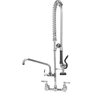 Industrial Commercial Kitchen Faucet with Pre-Rinse Sprayer, 8 Inch Center 47" Height Commercial Wall Mount Faucet with Pull Down Sprayer and 12" Swivel Spout for 2 or 3 Compartment Sinks