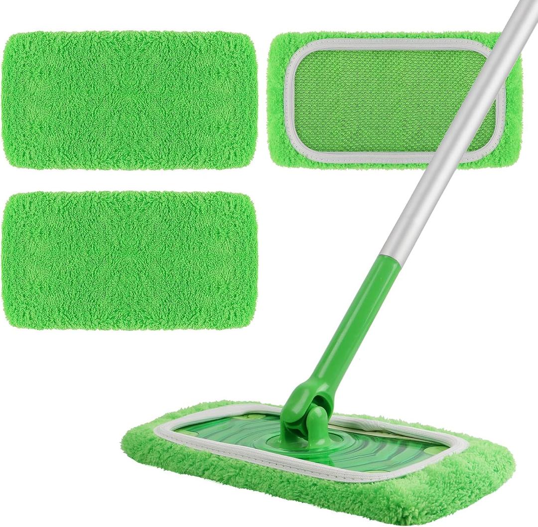 Reusable 100% Coral Fleece Mop Pads Compatible with Swiffer Sweeper, 3 Pack Wet and Dry Flat mop Cover, Washable Wet Pads Refill for Surface/Hardwood Floor Cleaning (Mop is Not Included)