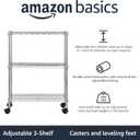Amazon Basics 3-Shelf Heavy Duty Adjustable Wire Shelving Storage Rack on 2" PP Plastic Wheel Casters, Steel Utility Shelving Unit for Garage and Laundry Room, 23.2" x 13.4" x 32.75", Chrome