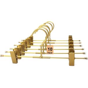 11.8" Gold Matt Aluminium Metal Bottom Clips Pants Trousers Clothes Hangers,10 Pack Heavy Duty Space Saving Durable Adjustable Clips Legging Organizer,Toddler Infant Hangers Shirts Newborn