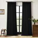 Black Pinch Pleated Linen Blackout Curtains 2 Panels for Living Room Bedroom Thermal Insulated 100% Black Out Linen Drapes with Liner Room Darkening Window Curtains 40x108