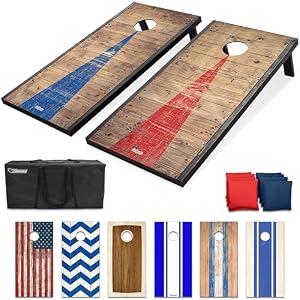 GoSports 4 x 2 ft Rustic Design Cornhole Game Set - Includes Two 4 x 2 ft Boards, 8 Bean Bags, and Carry Case