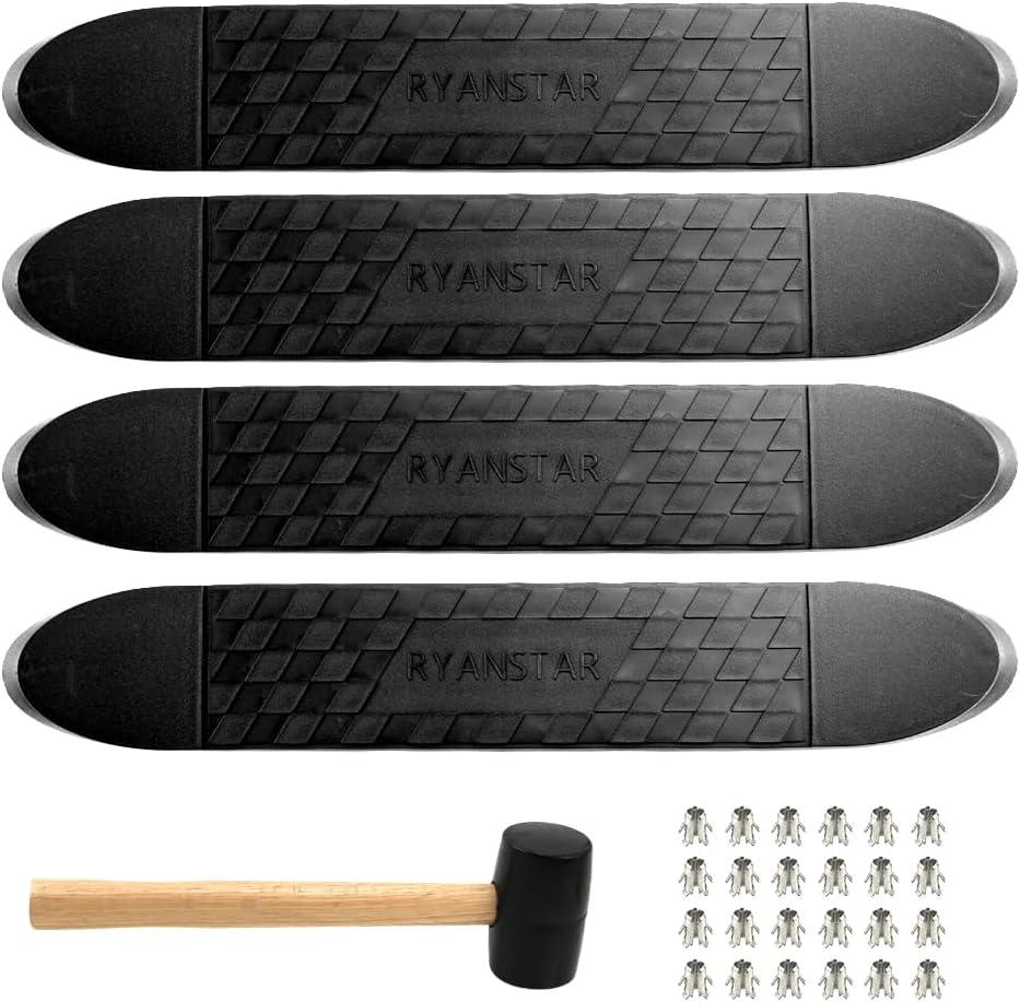 RULLINE 4"x24" Oval Step Bar Tread Pad Anti-Slip Rubber 4-Pack | Heavy-duty rubber with anti-skid grooves. Fits 4"x24" oval step bars. All-weather resistant Universal for trucks/SUVs/vans