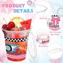 50 Sets Burnouts or Bows Themed Party Supplies 12 oz Burnouts and Bow Party Cups Pink and Blue Plastic Disposable Cups with Lids and Paper Straws Western Gender Reveal Decorations for Baby Shower