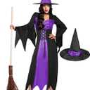 CICOCI Witch Costume Women With Wicked Witch Hat Halloween Costume For Adult Witch dress Full Outfits (Small, Purple)