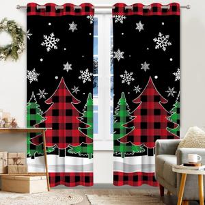 Hexagram Christmas Curtains for Living Room, Christmas Tree Curtains 84 Inch Length for Living Room 2 Panel Set, Winter Curtain for Bedroom, Xmas Tree Decoration