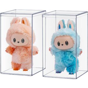STORi Clear Plastic Stackable Display Case with Lid, Set of 2, Store Figurines, and Plush Collectibles, Box for Action Figures, Made in USA