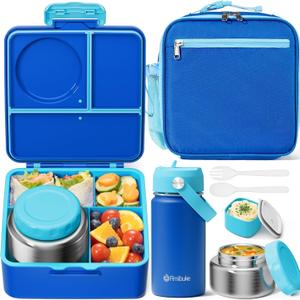 Fimibuke Bento Box for Kids Adult - Leakproof 3-4 Compartments Lunch Bento Box Set with Insulated Thermos Food Jar, Water Bottle, Lunch Bag, Sauce Cup & Cutlery for Toddler Teen Shcool Girl Boy Age 3+ (A1.Mermaids)