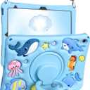 for iPad 10th Generation Case 10.9 Inch 2022, for iPad A16 Case 11th Generation - Girls Boys Cute Kawaii Girly Cover 3D Cartoon Ocean Design with Rotating Stand & Strap Silicone Blue Cases