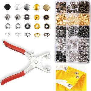 GTAAOY 100 Sets 9.5mm Metal Snaps Buttons with Fastener Pliers Press Tool Kit Perfect for Baby Crafts Clothes Hats and Sewing, Snap Button Fasteners Kit for Baby Clothing Sewing