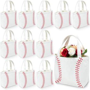 12 Pcs Baseball Bag Baseball Canvas Tote Bag Kids Tote Double Sided Beach Handbag with Handles for Sports Party Favor Travel Shopping Birthday Community Events