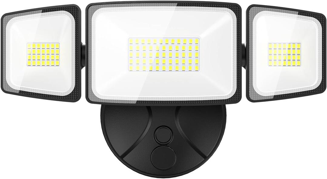 Onforu 60W Flood Lights Outdoor, 6000LM Brightness Security Lights Switch Controlled, 3 Adjustable Heads, IP65 Waterproof, 6500K Wall Mount Exterior LED Flood Light (Black)