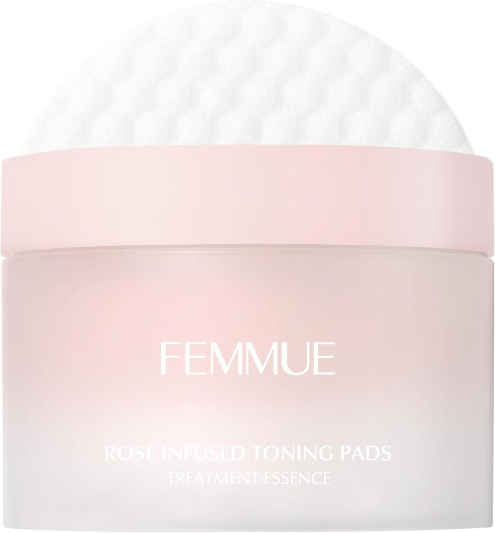 Rose Infused Face Toning Pads (60 Pack) | Daily Exfoliating Toner Cotton Rounds with Rose Water | Korean Skin Care