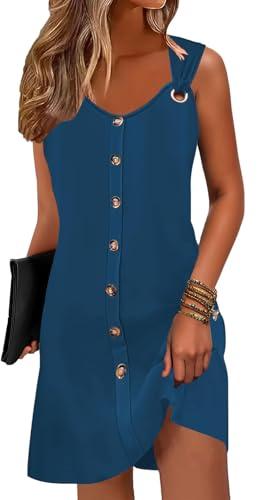 ETCYY Sun Dresses for Women 2025 Vacation Beach Swimsuit Coverups Sundresses Button Down Sleeveless Summer Dress,Pure Navy,Large