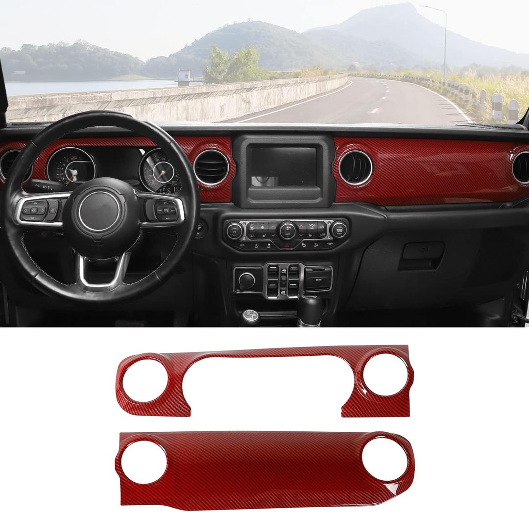 RT-TCZ Center Console Trim Cover Dashboard Control Panel Cover Decorative Interior Accessories for Jeep Wrangler JL JLU & Gladiator JT 2018-2022,Red Carbon Fiber