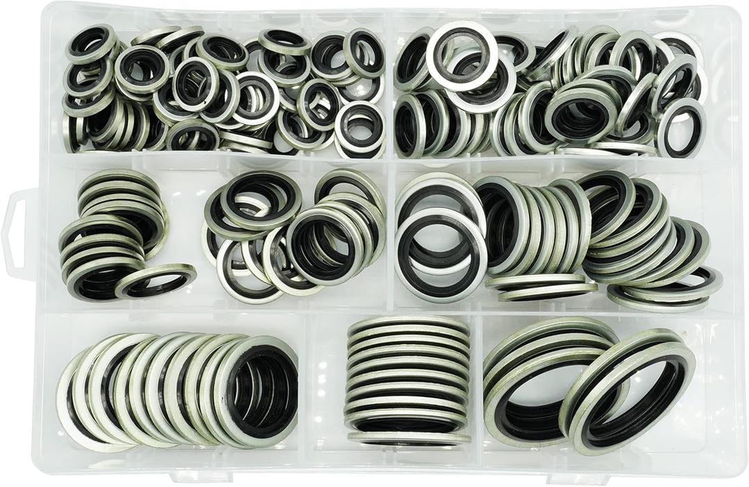 160Pcs, 7 Sizes BSP Dowty Self-Centered Bonded Seal Oil Washers Gasket Assortment Kit Replace 32300 with Box (1/8, 1/4, 3/8, 1/2, 5/8, 3/4, 1), for Automotive, Bearings, Pumps