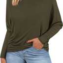 Zenlonr Long Sleeve Tops for Women Fall Fashion Outfits 2025 Crewneck Knit Basic Tee Shirts Business Casual Tops (L)