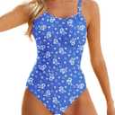 Modest One Piece Swimsuit Women Tummy Control 2026 Long Torso Slimming Bathing Suit Cute Floral Swim Suits Blue Floral Teen Girls M