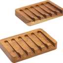 2PCS Self Draining Soap Dishes by HTB, Teak Wood Soap Holder, Soap Saver for Shower, Bathroom, Bath Tub, Kitchen Sponges, Easy Dry Extend Soap Life