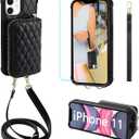 MONASAY Zipper Wallet Case Fit for iPhone 15 Pro Max [Glass Screen Protector ][RFID Blocking] Flip Leather Handbag Phone Cover with Card Holder and Detachable Crossbody Shoulder Lanyard Strap, Black