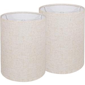 Lampshades set of 2, Tall Lamp Shades, 10" Top X 10" Bottom X 13" High Beige Large Line Fabric Lamp Shades, Easy Assembly Replacement Lampshades