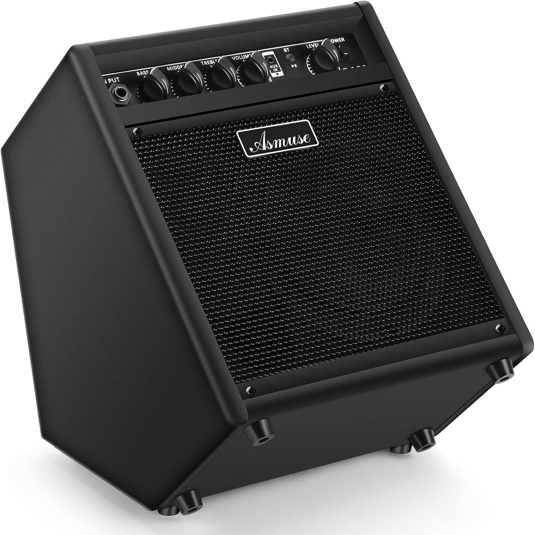 Asmuse Electric Drum Amp 35W, Mini Bluetooth Amp for Electric Guitar Drum Keyboard Piano for Home Practice, Protable Electronic Drum Amplifier Speaker with Monitor 3 Band EQ