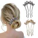 Sparkly Glitter Floral Hair Combs Alloy Rhinestone Side Hair Combs Crystal Flower Hair Clips for Women Long Thick Hair Holder Accessories Silver,Gold